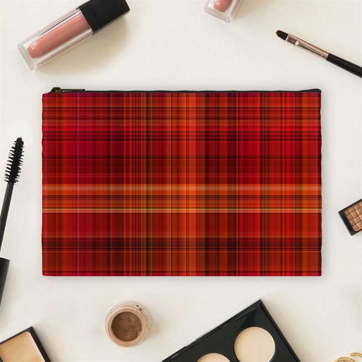 Red Brown Orange Plaid Pattern Cosmetic Bag (Large)