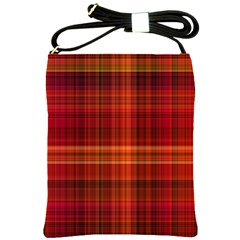 Red Brown Orange Plaid Pattern Shoulder Sling Bag by SpinnyChairDesigns