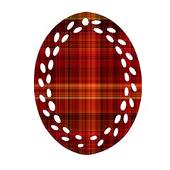 Red Brown Orange Plaid Pattern Ornament (oval Filigree) by SpinnyChairDesigns