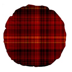 Red Brown Orange Plaid Pattern Large 18  Premium Round Cushions by SpinnyChairDesigns