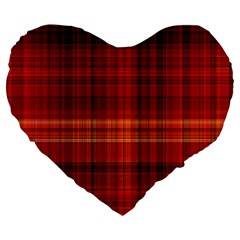 Red Brown Orange Plaid Pattern Large 19  Premium Heart Shape Cushions by SpinnyChairDesigns