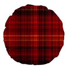 Red Brown Orange Plaid Pattern Large 18  Premium Flano Round Cushions by SpinnyChairDesigns