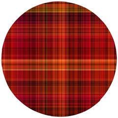 Red Brown Orange Plaid Pattern Wooden Puzzle Round by SpinnyChairDesigns