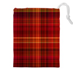 Red Brown Orange Plaid Pattern Drawstring Pouch (5xl) by SpinnyChairDesigns