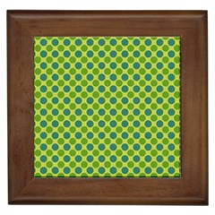 Green Polka Dots Spots Pattern Framed Tile by SpinnyChairDesigns