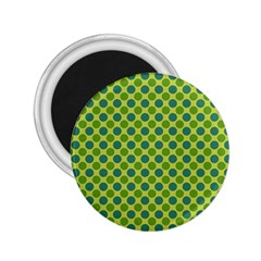 Green Polka Dots Spots Pattern 2 25  Magnets by SpinnyChairDesigns