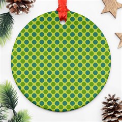 Green Polka Dots Spots Pattern Ornament (round) by SpinnyChairDesigns