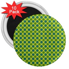 Green Polka Dots Spots Pattern 3  Magnets (10 Pack)  by SpinnyChairDesigns