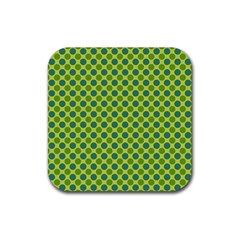 Green Polka Dots Spots Pattern Rubber Coaster (square)  by SpinnyChairDesigns