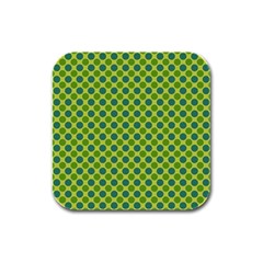 Green Polka Dots Spots Pattern Rubber Square Coaster (4 Pack)  by SpinnyChairDesigns