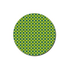 Green Polka Dots Spots Pattern Rubber Coaster (round)  by SpinnyChairDesigns