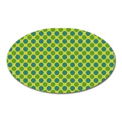 Green Polka Dots Spots Pattern Oval Magnet by SpinnyChairDesigns