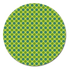 Green Polka Dots Spots Pattern Magnet 5  (round) by SpinnyChairDesigns