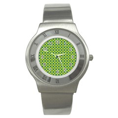 Green Polka Dots Spots Pattern Stainless Steel Watch by SpinnyChairDesigns