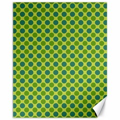 Green Polka Dots Spots Pattern Canvas 11  X 14  by SpinnyChairDesigns