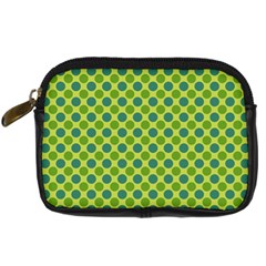 Green Polka Dots Spots Pattern Digital Camera Leather Case by SpinnyChairDesigns