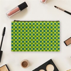 Green Polka Dots Spots Pattern Cosmetic Bag (medium) by SpinnyChairDesigns