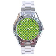 Green Polka Dots Spots Pattern Stainless Steel Analogue Watch by SpinnyChairDesigns