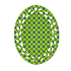 Green Polka Dots Spots Pattern Ornament (oval Filigree) by SpinnyChairDesigns