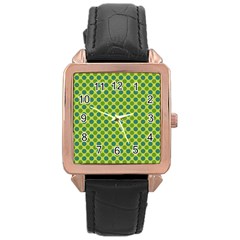 Green Polka Dots Spots Pattern Rose Gold Leather Watch  by SpinnyChairDesigns