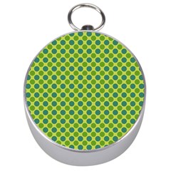 Green Polka Dots Spots Pattern Silver Compasses by SpinnyChairDesigns