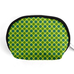 Green Polka Dots Spots Pattern Accessory Pouch (medium) by SpinnyChairDesigns