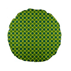 Green Polka Dots Spots Pattern Standard 15  Premium Flano Round Cushions by SpinnyChairDesigns