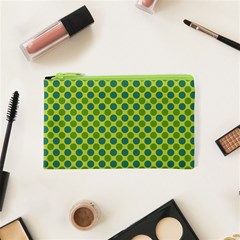 Green Polka Dots Spots Pattern Cosmetic Bag (xs) by SpinnyChairDesigns