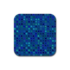 Blue Polka Dots Pattern Rubber Coaster (square)  by SpinnyChairDesigns