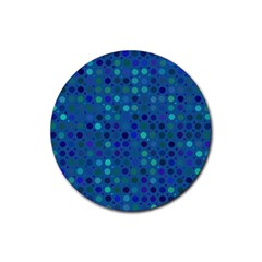 Blue Polka Dots Pattern Rubber Coaster (round)  by SpinnyChairDesigns