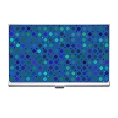 Blue Polka Dots Pattern Business Card Holder by SpinnyChairDesigns