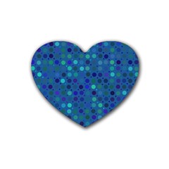 Blue Polka Dots Pattern Rubber Coaster (heart)  by SpinnyChairDesigns