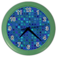 Blue Polka Dots Pattern Color Wall Clock by SpinnyChairDesigns