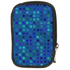 Blue Polka Dots Pattern Compact Camera Leather Case by SpinnyChairDesigns