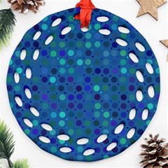 Blue Polka Dots Pattern Ornament (round Filigree) by SpinnyChairDesigns