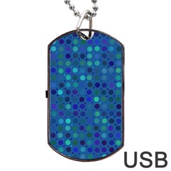 Blue Polka Dots Pattern Dog Tag Usb Flash (one Side) by SpinnyChairDesigns