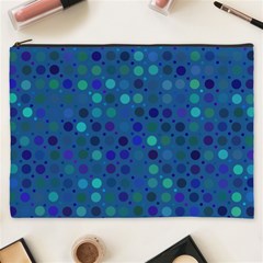 Blue Polka Dots Pattern Cosmetic Bag (xxxl) by SpinnyChairDesigns