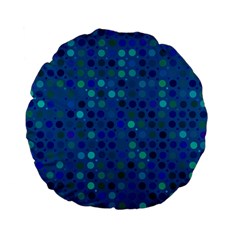 Blue Polka Dots Pattern Standard 15  Premium Flano Round Cushions by SpinnyChairDesigns