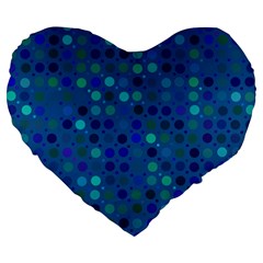 Blue Polka Dots Pattern Large 19  Premium Flano Heart Shape Cushions by SpinnyChairDesigns