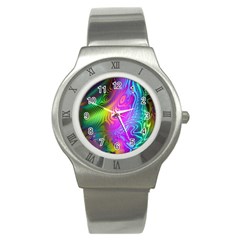 Psychedelic Swirl Trippy Abstract Art Stainless Steel Watch by SpinnyChairDesigns