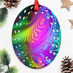 Psychedelic Swirl Trippy Abstract Art Ornament (oval Filigree) by SpinnyChairDesigns