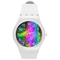 Psychedelic Swirl Trippy Abstract Art Round Plastic Sport Watch (m) by SpinnyChairDesigns