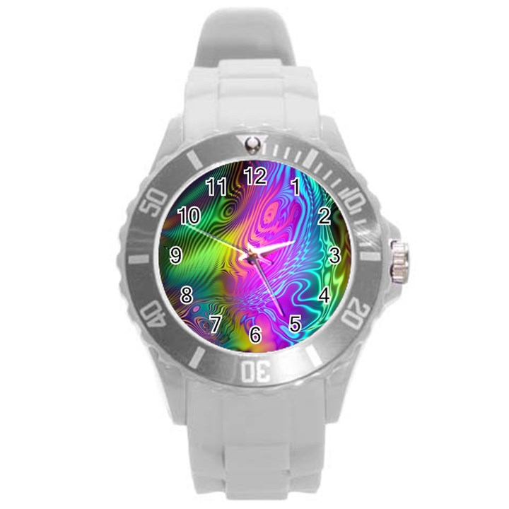 Psychedelic Swirl Trippy Abstract Art Round Plastic Sport Watch (L)