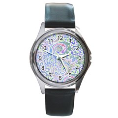 Colorful Pastel Floral Swirl Watercolor Pattern Round Metal Watch by SpinnyChairDesigns