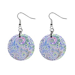 Colorful Pastel Floral Swirl Watercolor Pattern Mini Button Earrings by SpinnyChairDesigns