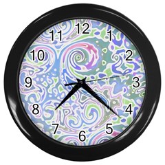 Colorful Pastel Floral Swirl Watercolor Pattern Wall Clock (black) by SpinnyChairDesigns