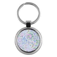 Colorful Pastel Floral Swirl Watercolor Pattern Key Chain (round) by SpinnyChairDesigns