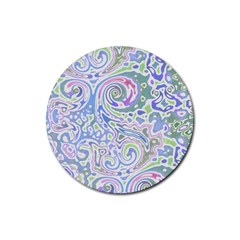 Colorful Pastel Floral Swirl Watercolor Pattern Rubber Coaster (round)  by SpinnyChairDesigns