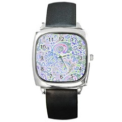 Colorful Pastel Floral Swirl Watercolor Pattern Square Metal Watch by SpinnyChairDesigns