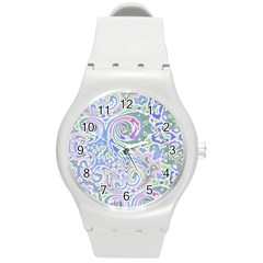 Colorful Pastel Floral Swirl Watercolor Pattern Round Plastic Sport Watch (m) by SpinnyChairDesigns